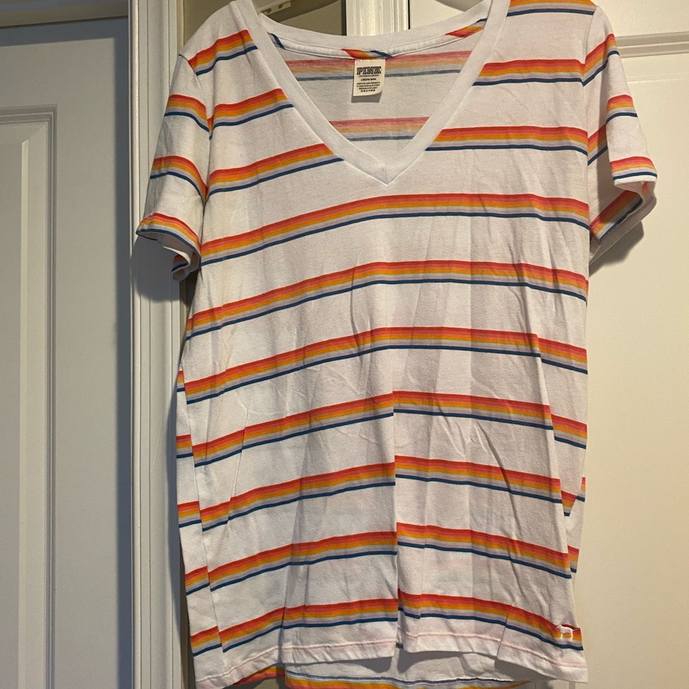 PINK Victoria Secret Rainbow Lines Shirt